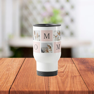Caneca Térmica Presente de Mamãe Rosa e Foto Collage Moderna