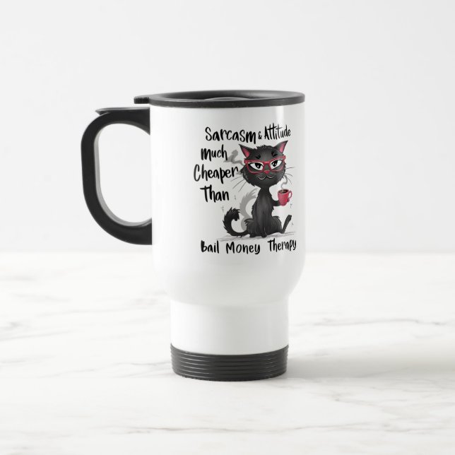 Caneca Térmica Presente engraçado para amantes de gatos com sarca (Esquerda)