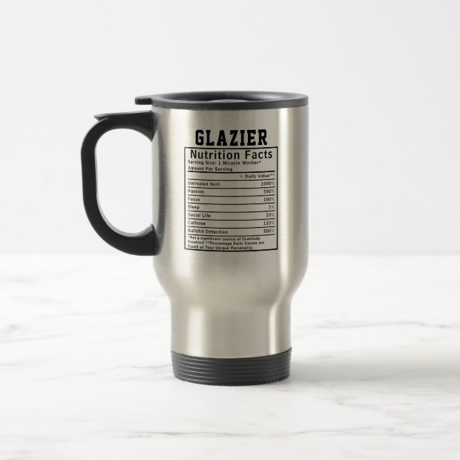 Caneca Térmica Presente Engraçado para Vidraceiro com Fatos Nutri (Esquerda)