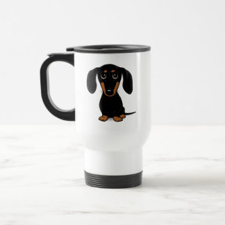 Caneca Térmica Preto de cabelos curtos bonito e Dachshund de Tan
