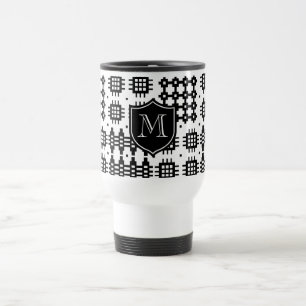 Caneca Térmica Preto do monograma do teste padrão da tapeçaria 