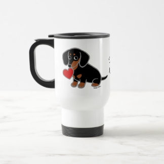 Caneca Térmica Preto e coração liso do Dachshund de Tan
