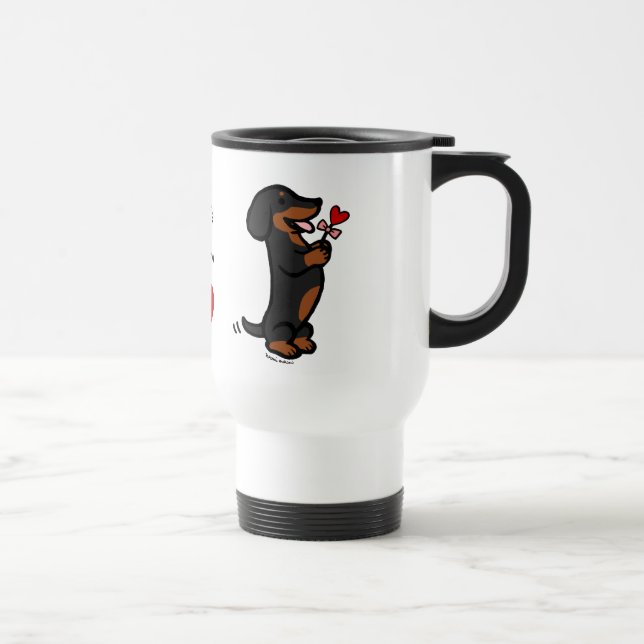 Caneca Térmica Preto e Dachshund de cabelo liso de Tan (Direita)