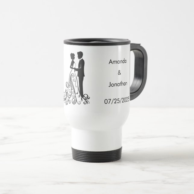 Caneca Térmica Preto Elegante e Branco Salve a Caça de Casamento (Frente Esquerda)