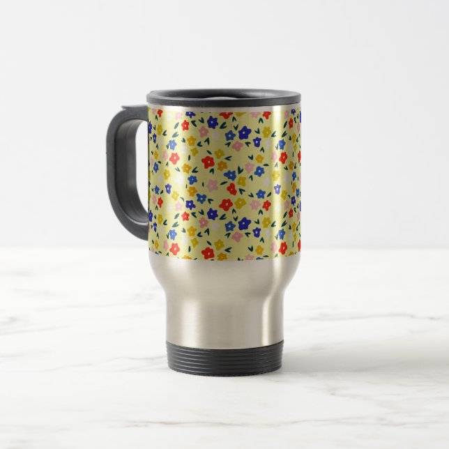 Caneca Térmica Pretty Dainty Cute Floral on Pastel Yellow (Frente Esquerda)