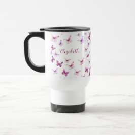 Caneca Térmica Pretty Pink Butterflies Custom Name