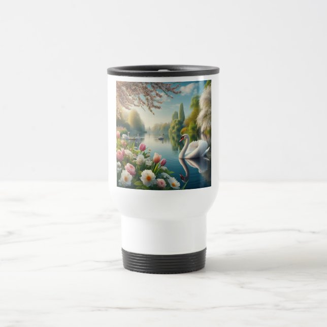 Caneca Térmica Primavera do lago de swan floral (Centro)