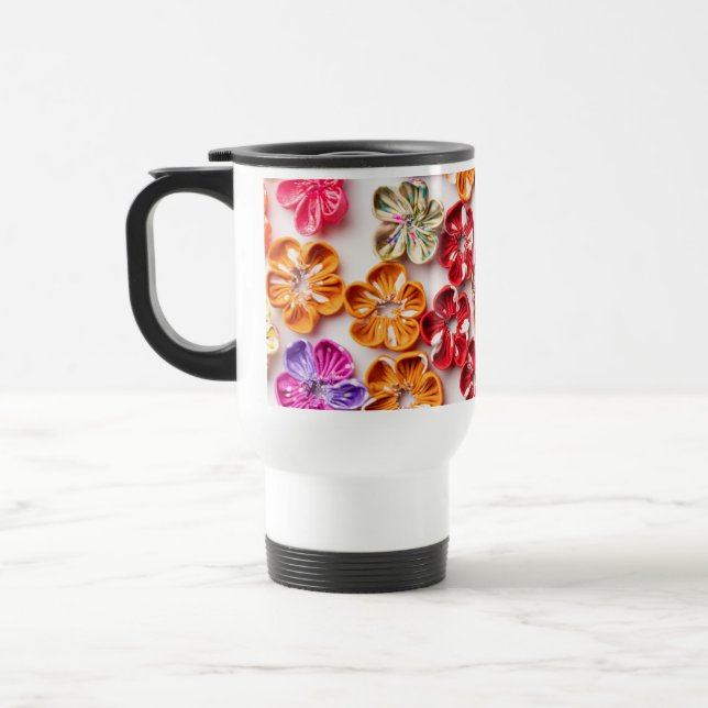 Caneca Térmica Primavera tecido com costura manual Flores multico (Esquerda)