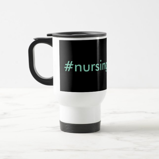 Caneca Térmica #problemas de enfermagem preto & aqua (Esquerda)