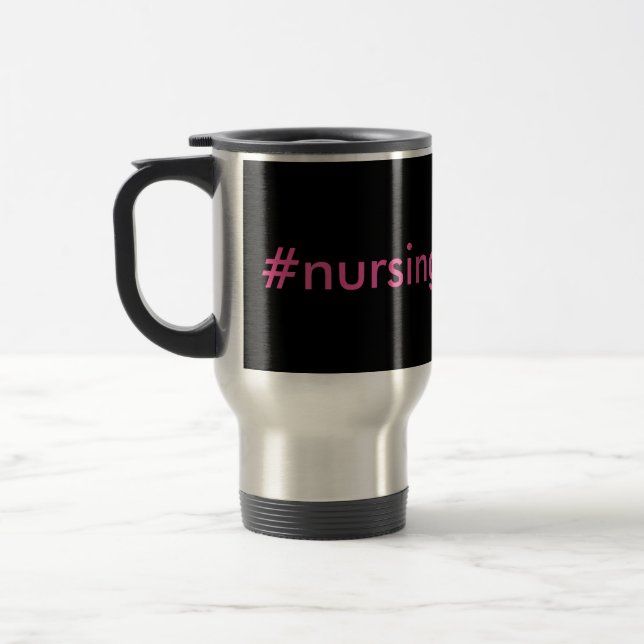 Caneca Térmica #problemas de enfermagem preto e rosa (Esquerda)