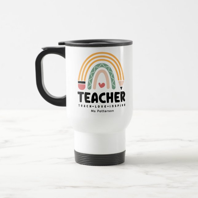 Caneca Térmica Professora Ensina Amor Inspire Arco-Íris Personali (Esquerda)