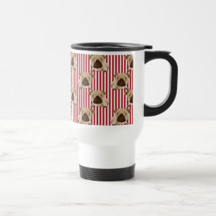Caneca Térmica Pugs adoráveis em listras vermelhas