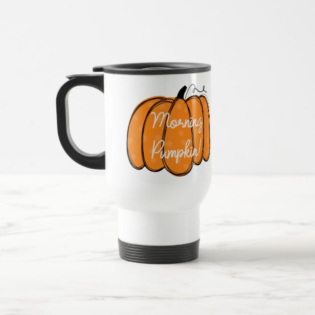 Caneca Térmica Pumpkin de Bom Dia de Laranja Personalizado (Esquerda)