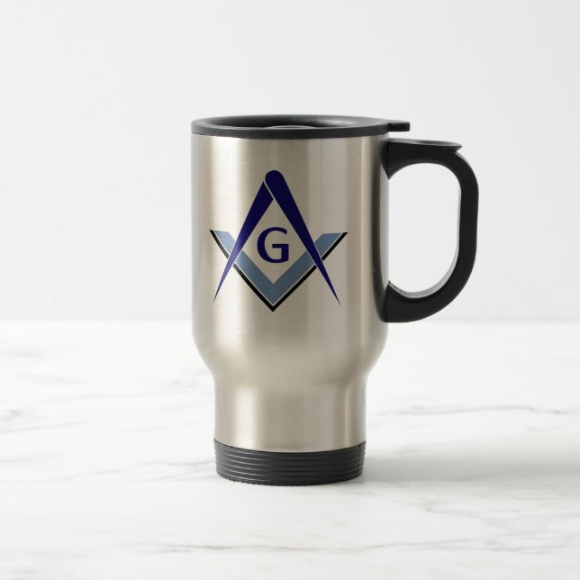 Caneca Térmica Quadrado & compassos azuis modernos (Direita)