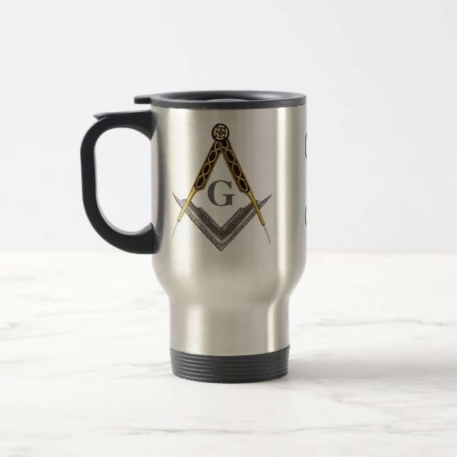 Caneca Térmica Quadrado e compasso com todo o olho de vista (Esquerda)