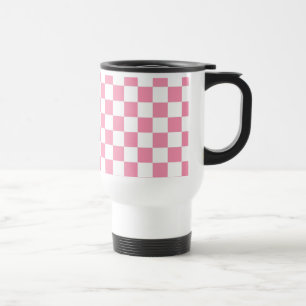 Caneca Térmica Quadrados De Verificação Cor-De-Rosa E Branco