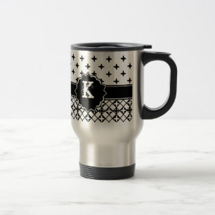 Caneca Térmica Quatrefoil Branco Preto Monograma