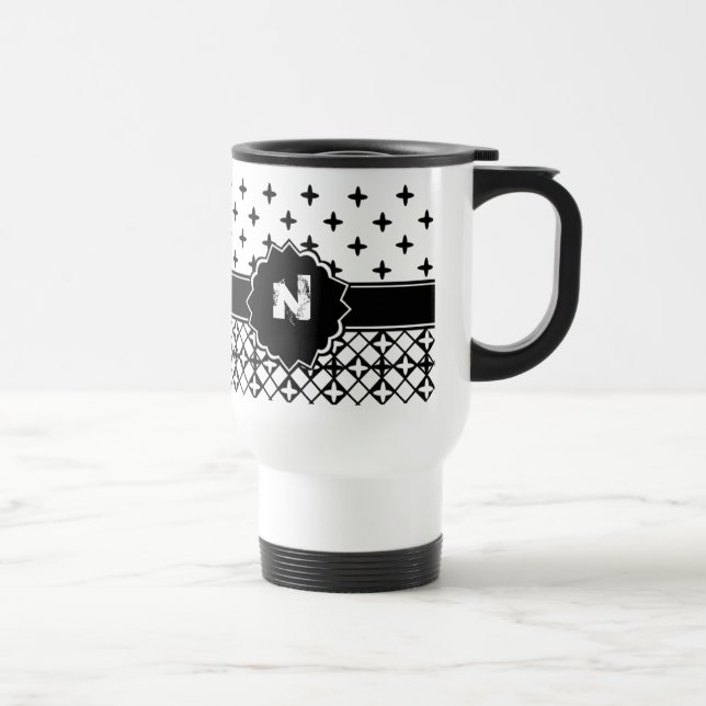 Caneca Térmica Quatrefoil Branco Preto Monograma (Direita)