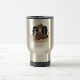 Caneca Térmica Quatro Cavaleiros Rei Charles Spaniels em Flores