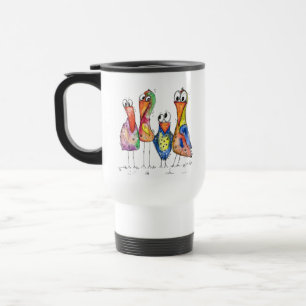 Caneca Térmica Quatro Pássaros Coloridos Esbranquiçados