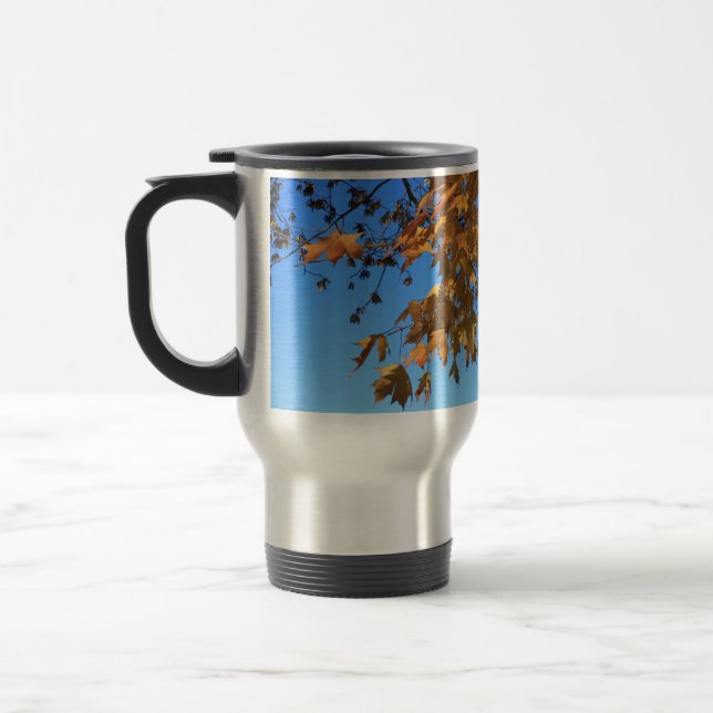 Caneca Térmica Queda,folhas,mapeamento, céu azul (Esquerda)