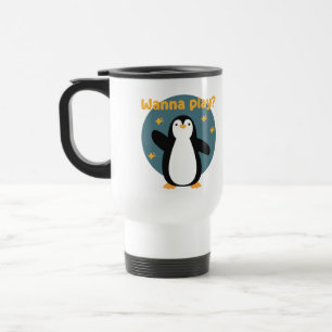 Caneca Térmica Quer jogar Kawaii pinguim engraçado fofo 