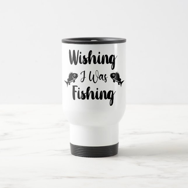 Caneca Térmica Queria estar pescando citação engraçada  (Centro)