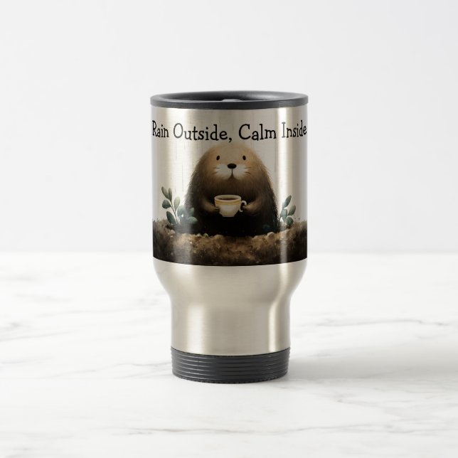Caneca Térmica Rain outside, calm inside. Mole Drinking Coffee (Centro)