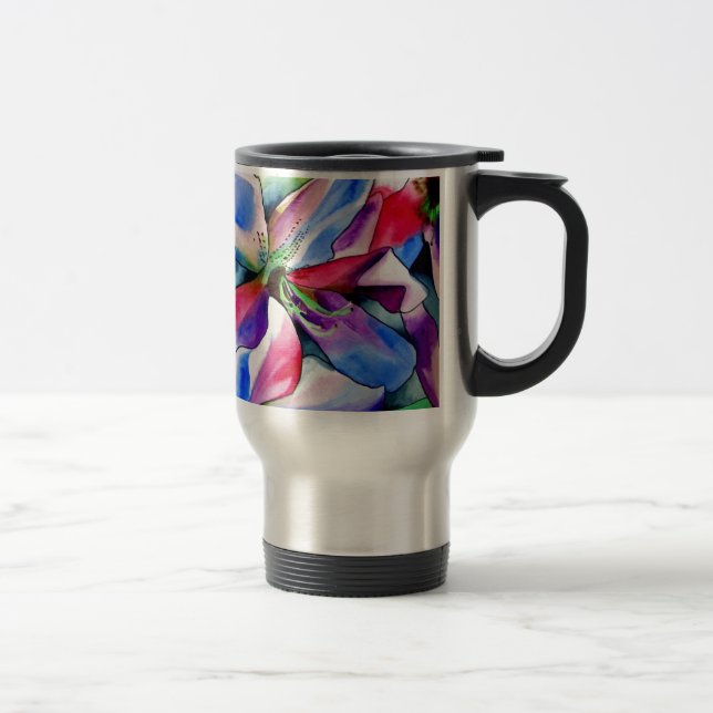 Caneca Térmica Rainbow Azalea flor original de aquarela (Direita)