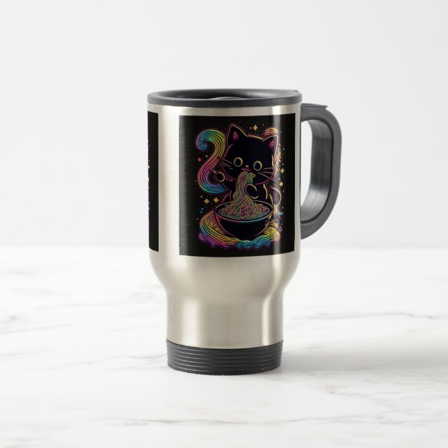 Caneca Térmica Ramen Cat Viagem/Viagem ao trabalho Mug, 15 oz (Frente Esquerda)