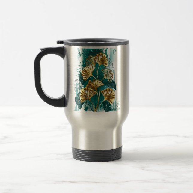 Caneca Térmica Ramificação com Ouro deixa Ginko Biloba (Esquerda)
