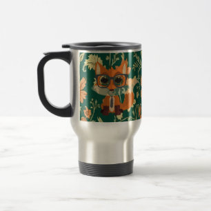 Caneca Térmica Raposa Fofo Nerd Floral Vintage Verde Cottagecore