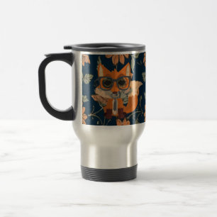 Caneca Térmica Raposa Fofo Nerd Vintage Floral Azul Escuro Botâni