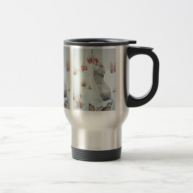 Caneca Térmica Rato-gato comendo bagas, neve, vida selvagem (Direita)