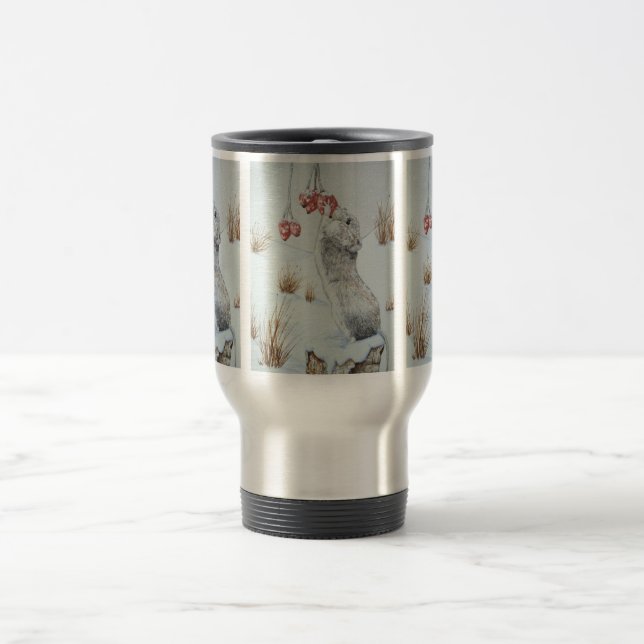 Caneca Térmica Rato-gato comendo bagas, neve, vida selvagem (Centro)