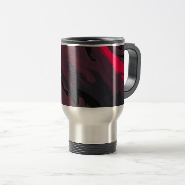 Caneca Térmica Red and Black Marble Swirl Travel Mug (Frente Esquerda)