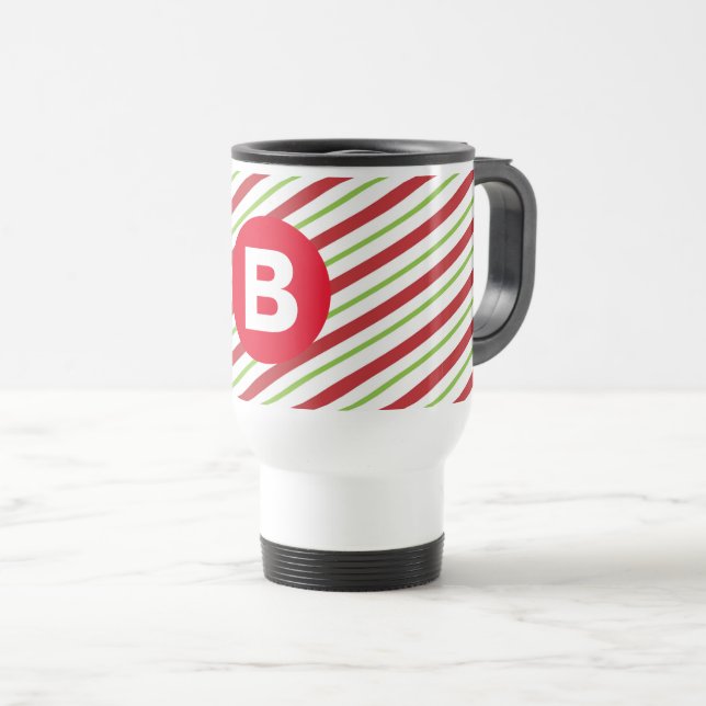 Caneca Térmica Red and Green Diagonal Pinstripes Monogram (Frente Esquerda)