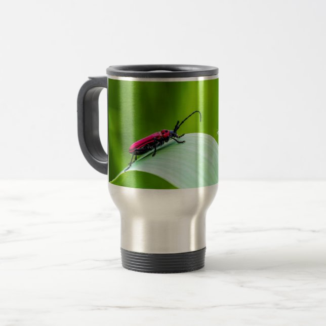Caneca Térmica Red Longicorn Beetle and green background (Frente Esquerda)