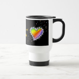 Caneca Térmica Regenbogen-Herz mit Sternchen auf schwarz