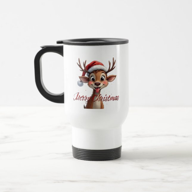 Caneca Térmica Rena Bonita Desejando Feliz Natal (Esquerda)