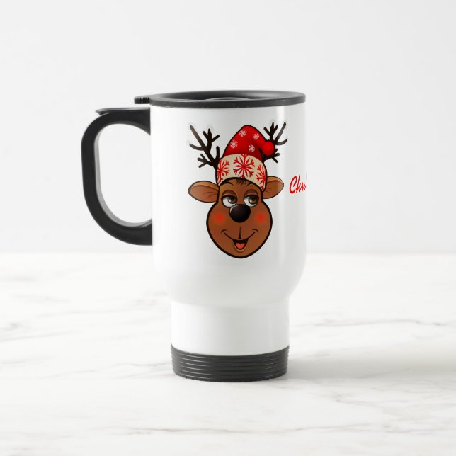 Caneca Térmica Rena bonito com chapéu do Natal (Esquerda)