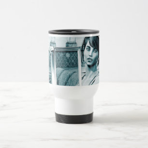 Caneca Térmica Retrato de Mulher Glamour Azul Vintage