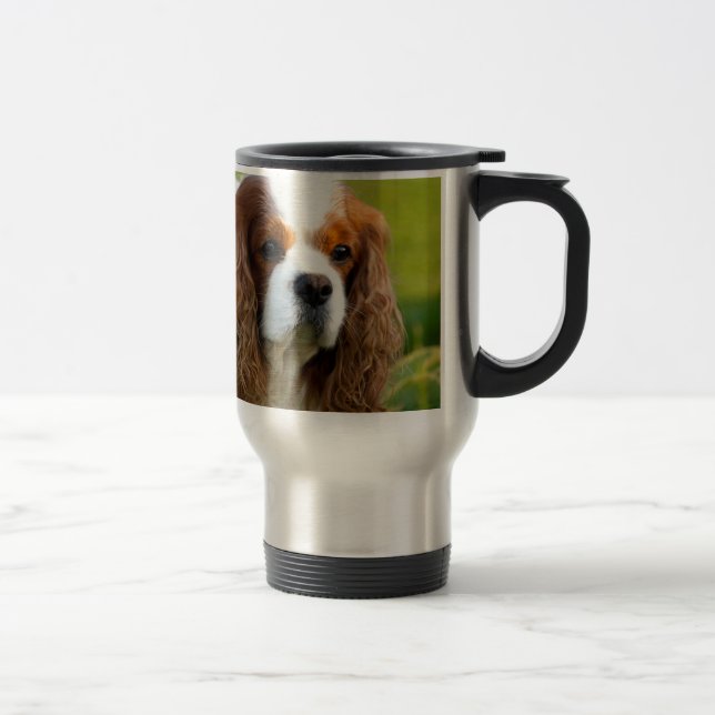 Caneca Térmica Retrato descuidado do Spaniel de rei Charles (Direita)