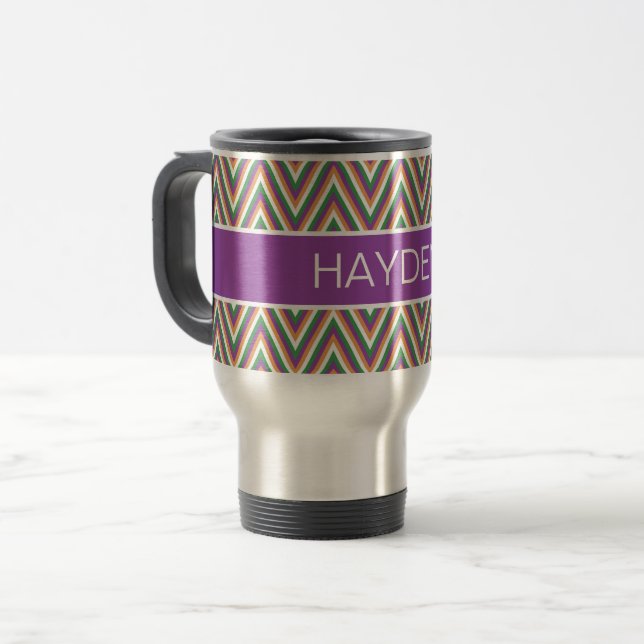 Caneca Térmica Retro Chevron Pattern Cool Personalised (Frente Esquerda)