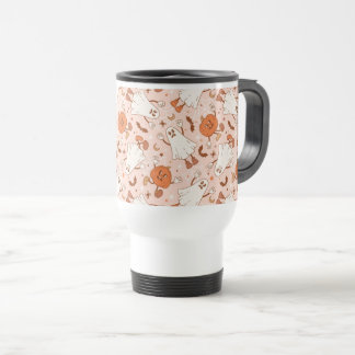Caneca Térmica Retro-Fantasma Divertido e Padrão Jack-O-Lantern