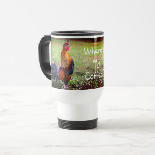 Caneca Térmica Rooster Crowing Onde Está Meu Café Engraçado   