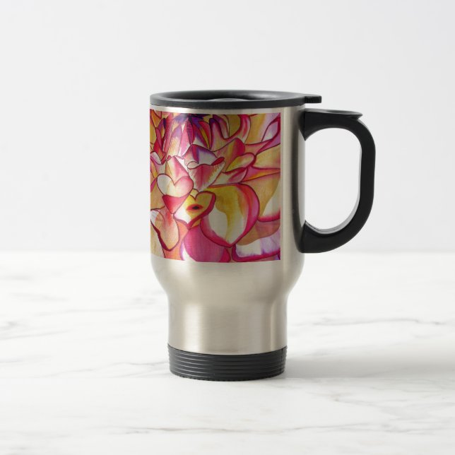 Caneca Térmica Rosa Dahlia flor aquarela (Direita)