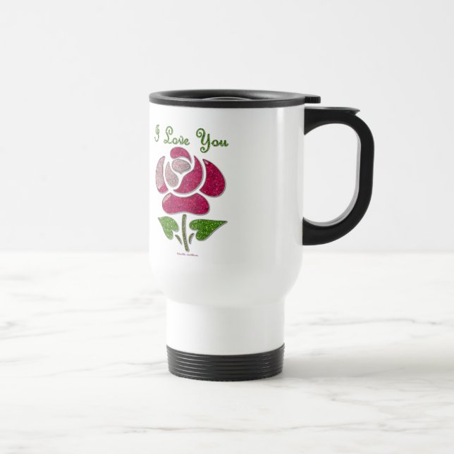 Caneca Térmica Rosa De Estêncil Rosa Eu Te Amo (Direita)