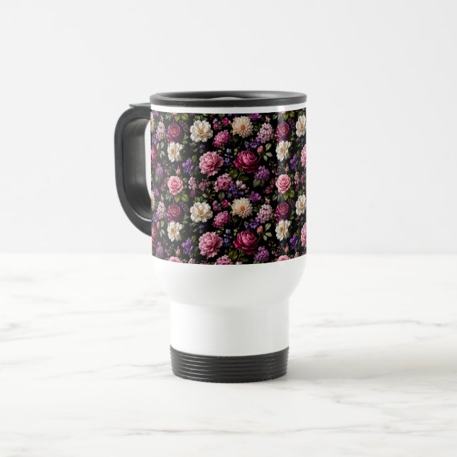 Caneca Térmica Rosa de Veludo Preto (Frente Esquerda)