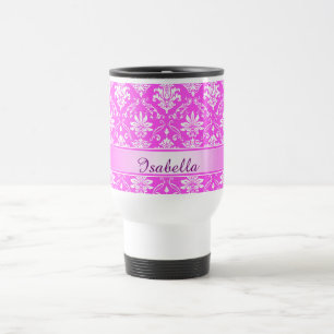 Caneca Térmica Rosa e Damasco nomeado branco